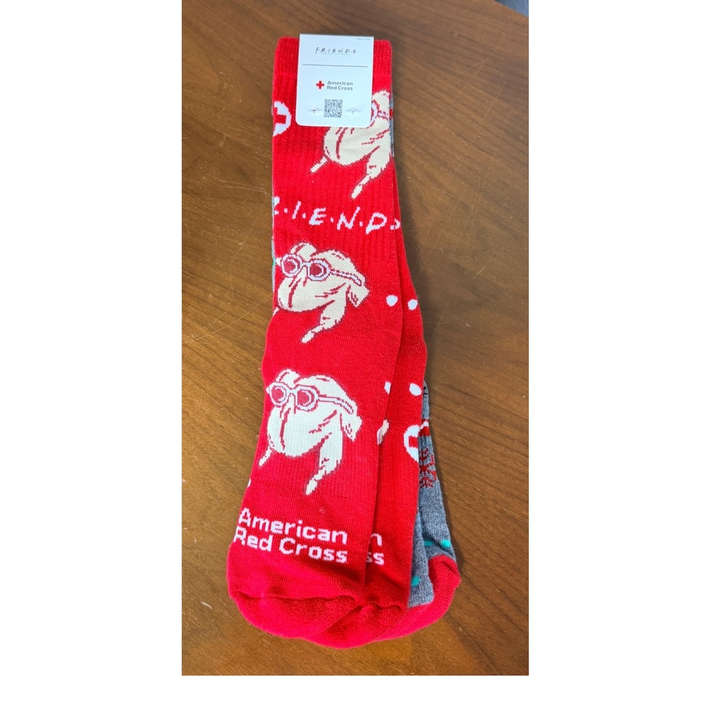 Friends Socks Red Grey Turkey Central Perk American Red Cross Promo NEW